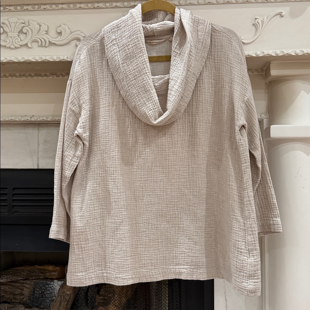 Soft Surroundings Linen Cotton Gauze Cowl Neck Beige Tunic Shirt Top M Coastal